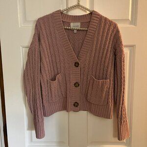 Pink Rose Ladies Long Sleeve Chenille V-Neck Button Up Cardigan Sweater Size L
